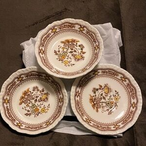 Vintage Elegant Mason’s Floral Dinnerware Set with Brown and Yellow Accents